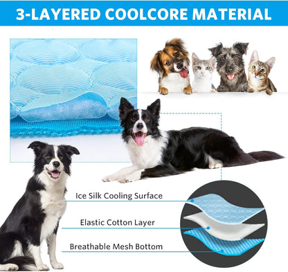 Dog Cooling Mat, Pet Cooling Mat for Dogs Cooling Blanket for Dogs Dog Cooling Pad for Kennels, Crates, Cars, Indoor & Outdoor Ice Silk Cooling Mat for Extra Large Dogs (Blue, XL(40 * 28"))