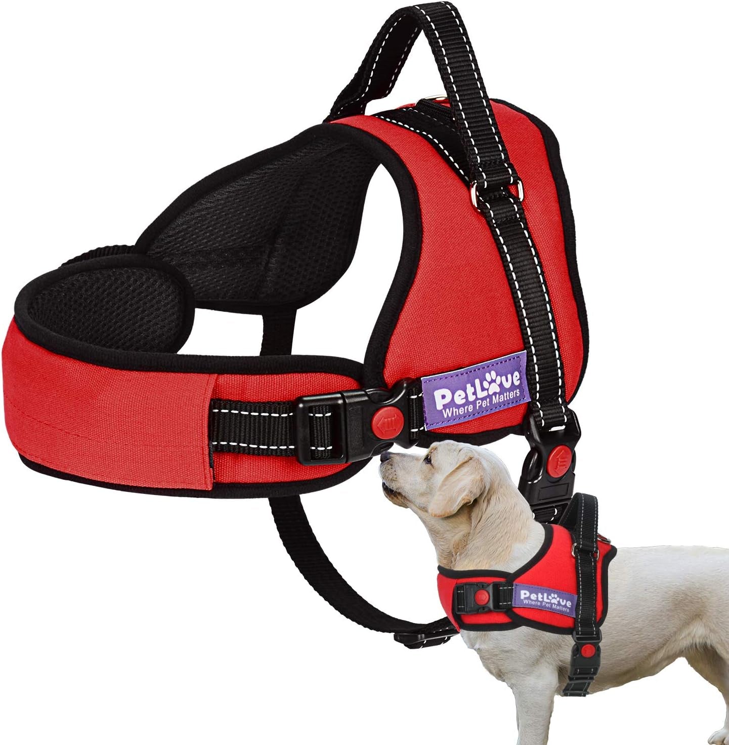 Dog Harness, Adjustable Soft Leash Padded No Pull Dog Harness for Small Medium Large Dogs, Red