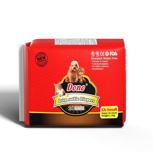 DONO Disposable Puppy Diapers for Female with Quick-Dry Technology and Leak-Proof Protection, Designed for Small Dogs and Cats, Size Xx-Small,X-Small,Small,Medium, 2Bags