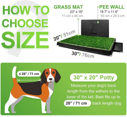 Dog Grass Pad with Tray Large, Puppy Turf Potty Reusable Training Pads with Pee Baffle, Artificial Grass Patch for Indoor and Outdoor Use, Ideal for Small and Medium Dogs (30"×20")