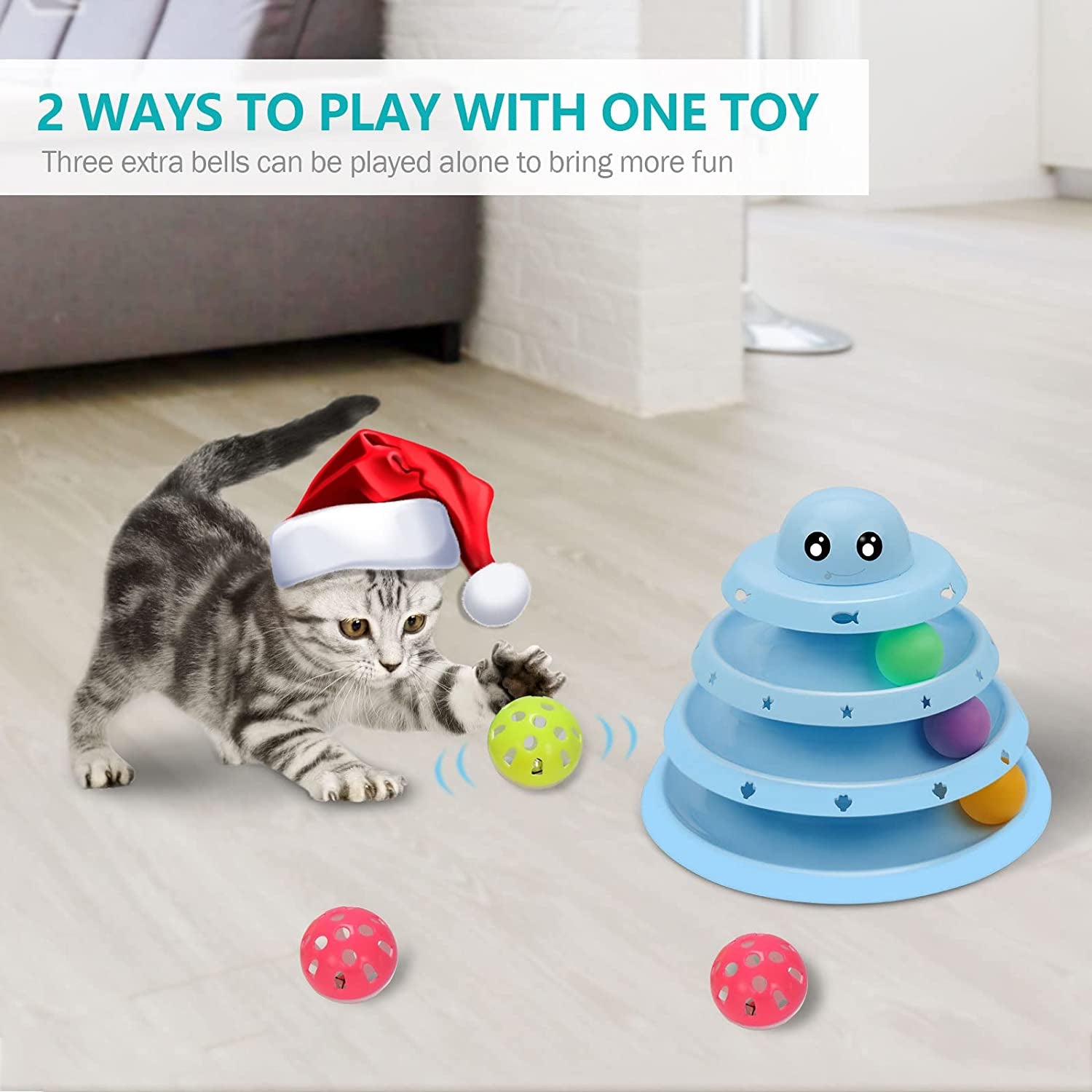 Cat Toy Roller Kitten Toys ​3 Level Tower Interactive Cat Ball Toy for Indoor Cats with Six Colorful Balls Exerciser Game & Funny Puzzle Kitty Toys.