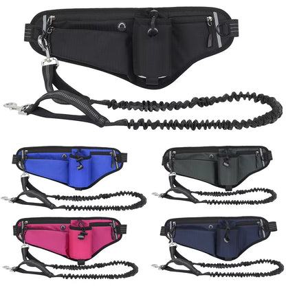 Hands Free Waist Leash with Pouch Bungee Leash Adjustable Dog Running Belt for Walking Hiking Jogging Biking and Running