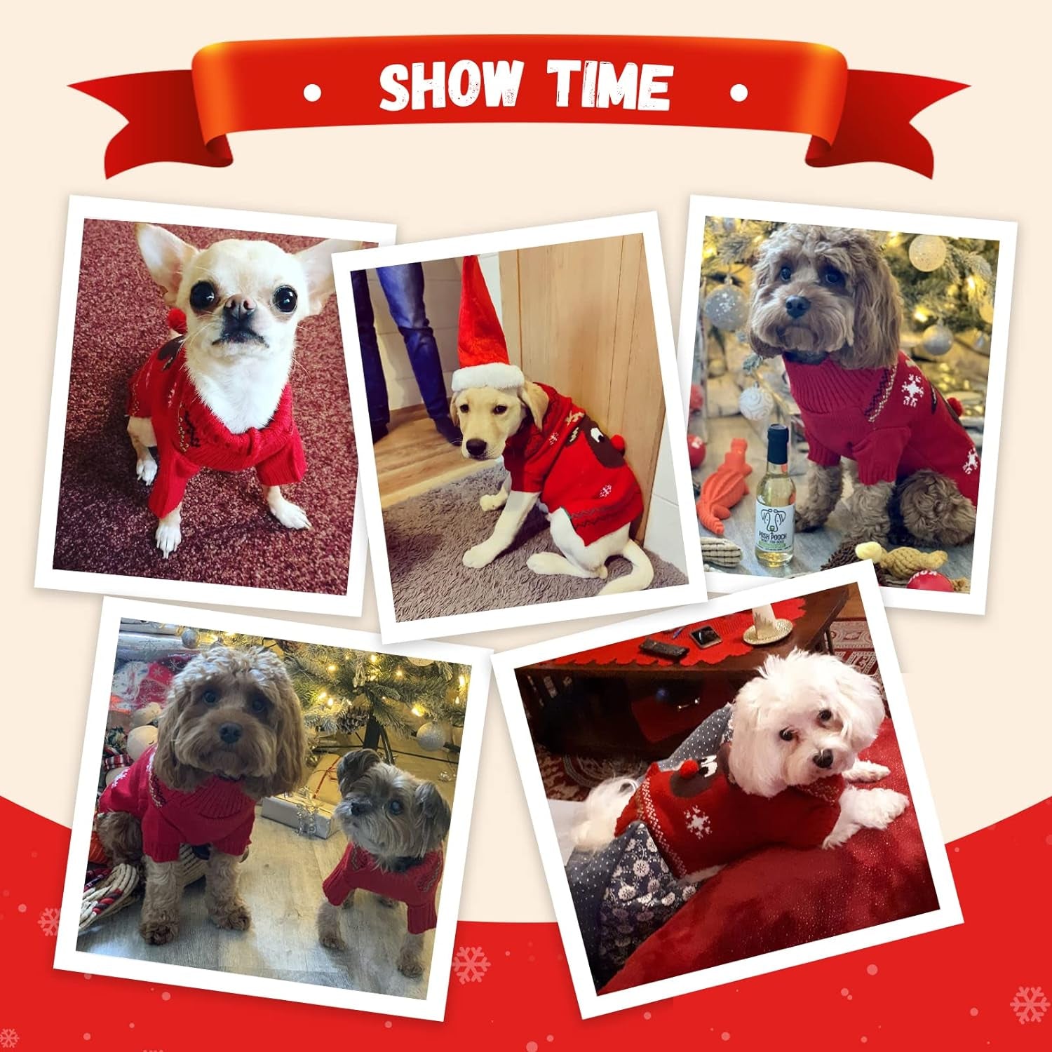 Ugly Christmas Dog Sweater Reindeer Xmas Dog Outfits Pet Dog Holiday Costumes Red Puppy Cat Winter Knitwear Clothes Turtleneck Warm Jumper Clothes for Small Medium Large Dogs(Red,S)