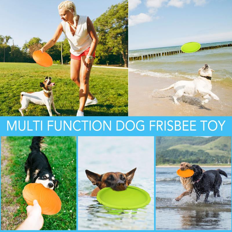 2PCS Dog Frisbees 7 Inch Dog Flying Disc, Durable Dog Toys, Nature Rubber Floating Flying Saucer for Water Pool Beach, Orange and Green, Dog Chew Fetch Toys