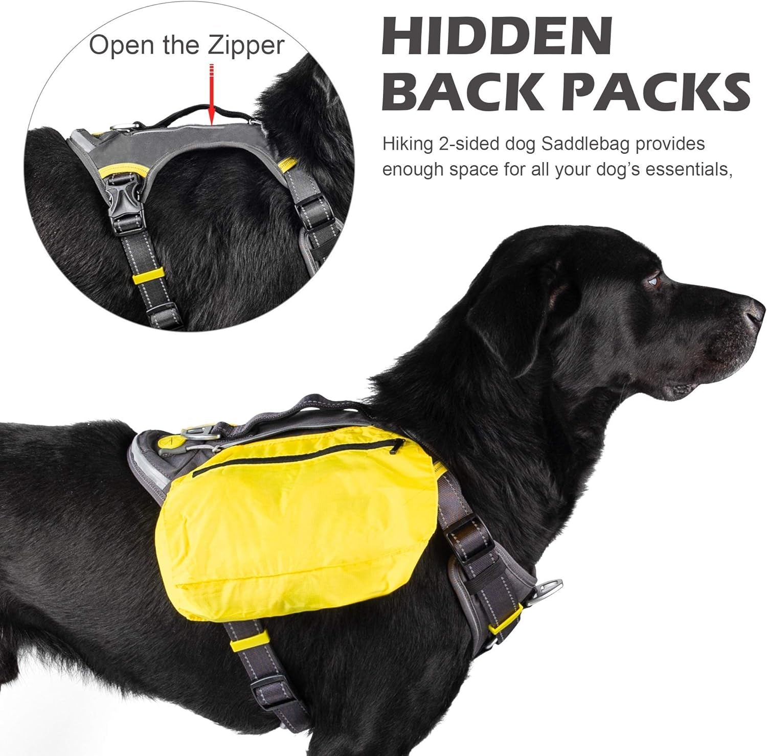 Dog Harness, Multi-Functional No-Pull Pet Vest Harness with Saddle Bags Backpack, Front Leash Clip, Adjustable Soft Padded Reflective No-Choke Dog Vest Heavy Duty for Medium & Small Dog, M, Black