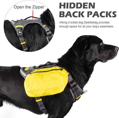 Dog Harness, Multi-Functional No-Pull Pet Vest Harness with Saddle Bags Backpack, Front Leash Clip, Adjustable Soft Padded Reflective No-Choke Dog Vest Heavy Duty for Medium & Small Dog, M, Black