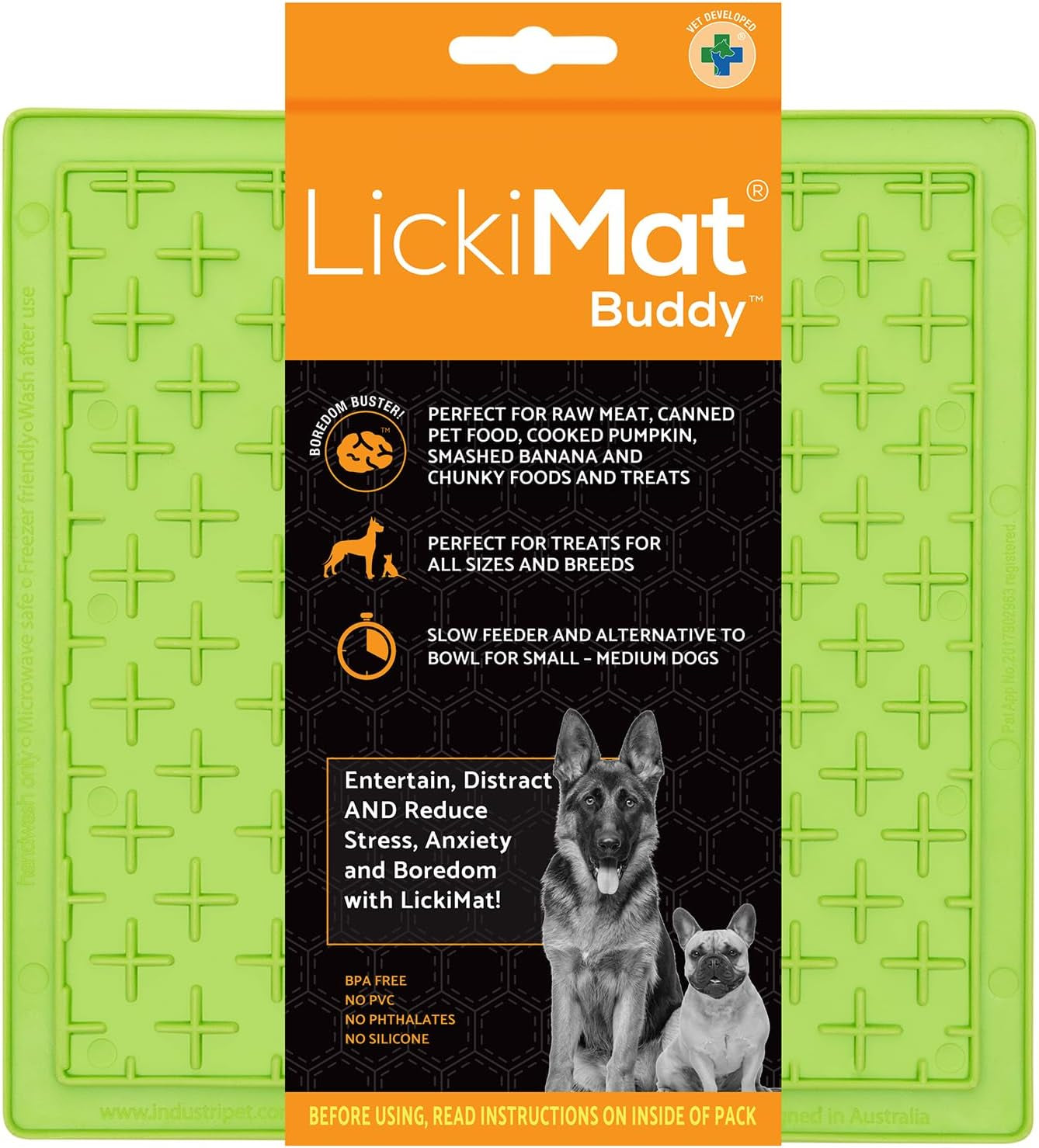 Classic Buddy Slow Feeder for Dogs Lick Mat Boredom Anxiety Reducer Perfect for Food Treats Yogurt Liquid Food Peanut Butter Fun Alternative to a Slow Feed Dog Bowl, Green