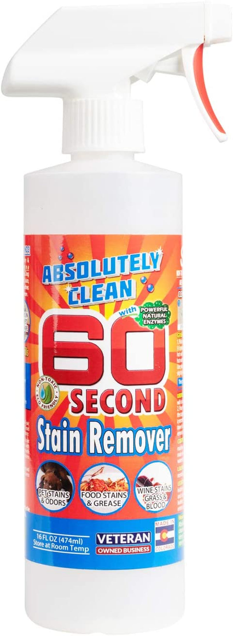 Amazing 60 Second Stain Remover - Commercial Strength - Powerful, Natural Enzymes Remove Food, Grease, Pet Stains & More - Non-Toxic/Eco Friendly - USA Made (16Oz Spray Bottle)