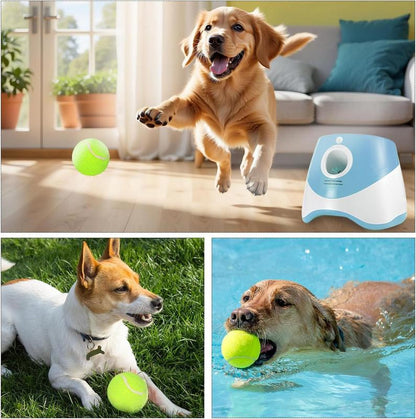 Automatic Dog Ball Launcher with 3 Tennis 2 Inch Ball Pet Trainer Interactive Dog Toy with Three Ranges,Interactive Anti-Depression Toys for Pets at Home, Outdoor Dog Ball Toss Dispenser Enrichment Toys for Dogs