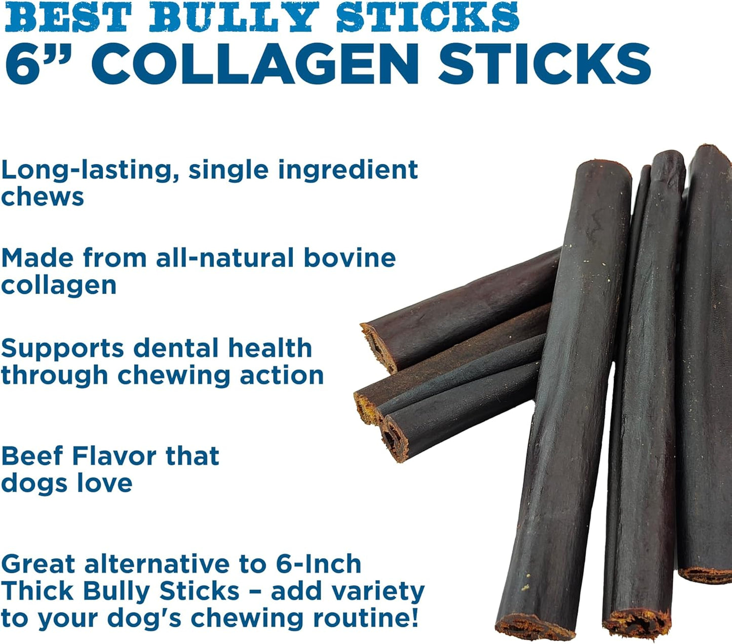 Natural Collagen Chews for Dogs - 6" Collagen Dog Chews Long Lasting Rawhide Free Dog Treats, Beef Collagen Sticks for Dogs 5 Pack