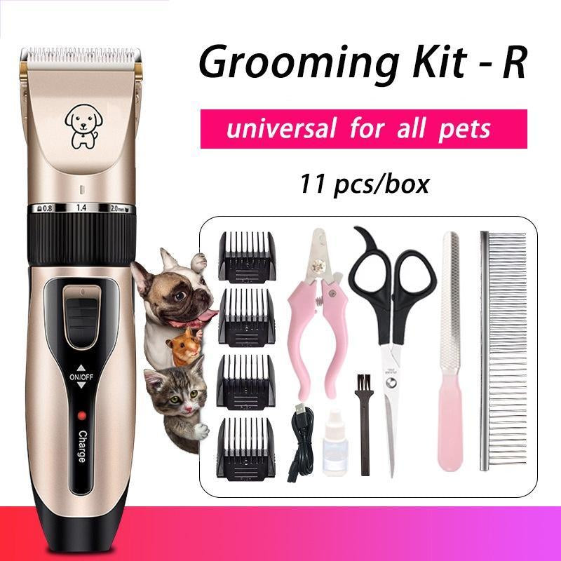 Dog Grooming Kit Clippers, Low Noise, Electric Quiet, Rechargeable, Cordless, Pet Hair Thick Coats Clippers Trimmers Set, Suitable for Dogs, Cats, and Other Pets (Gold)