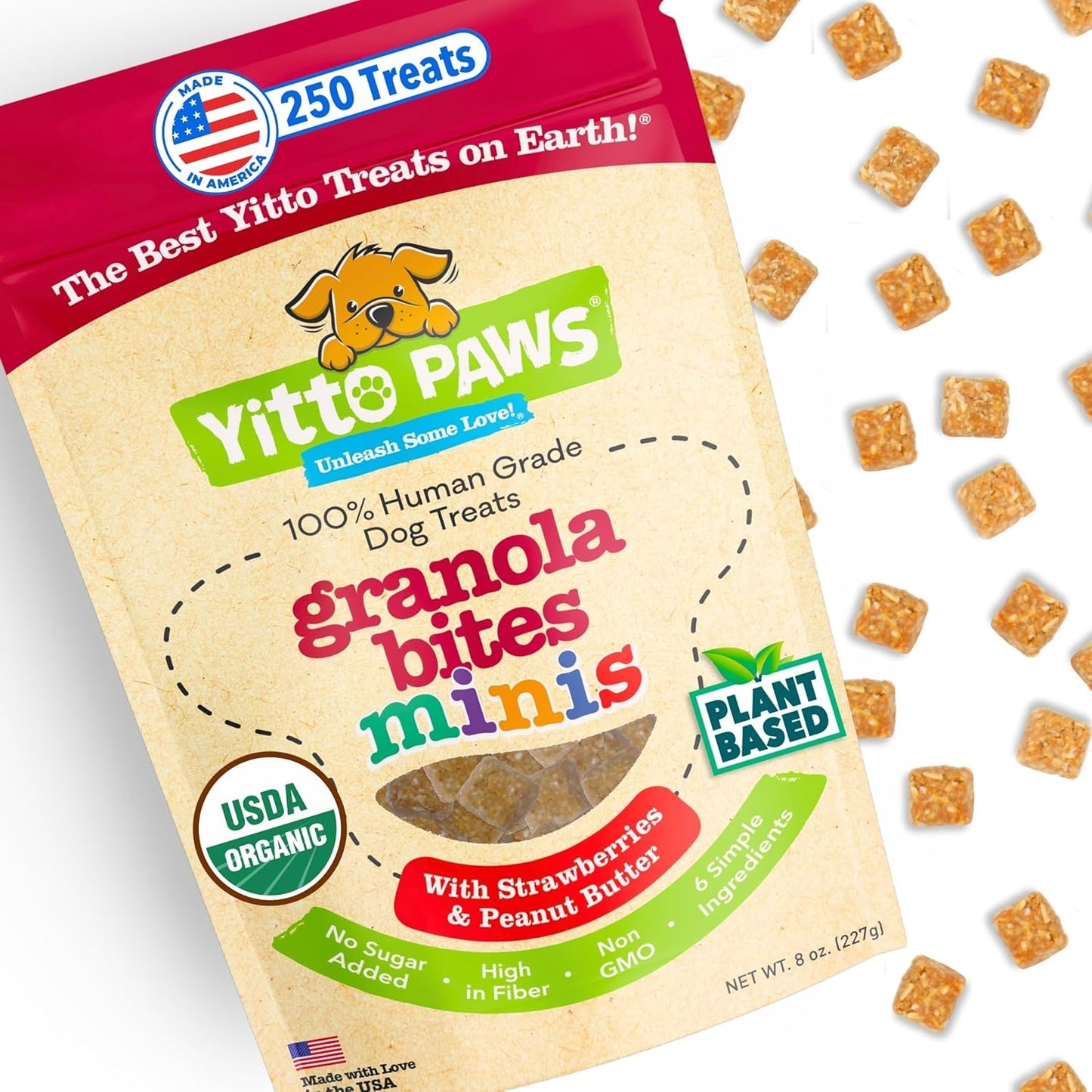 Crunchy Mini Organic Dog Treats - Oats, Strawberries & Peanut Butter – Low Calorie, Vegan, Human-Grade, All Natural Training Treats Made in USA - No Sugar Added Healthy Puppy Biscuits