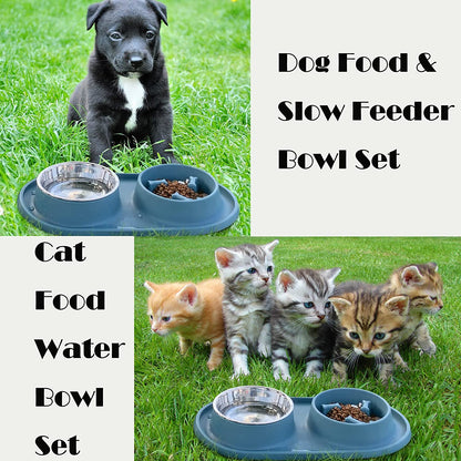 Dog Bowls Small Medium Sized Dog Food Bowl, Slow Feeder Dog Bowl Set, Stainless Steel Dog Bowls, Non-Skid Cat Dog Food and Water Bowls by  (Navy)