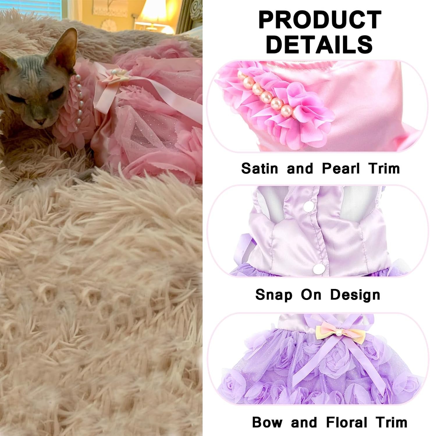 Pet Small Dog Puppy Cat Clothes Coat Wedding Costume Satin Rose Formal Dress Tutu Purple Violet L