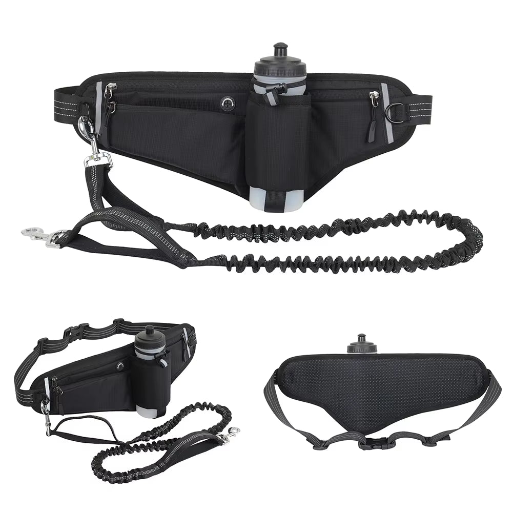 Hands Free Waist Leash with Pouch Bungee Leash Adjustable Dog Running Belt for Walking Hiking Jogging Biking and Running