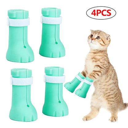 4Pcs/Set Cat Paw Cover Adjustable Pet Cat Paw Protector for Bath Soft Silicone Anti-Scratch Shoes Cat Grooming Supplies Checking