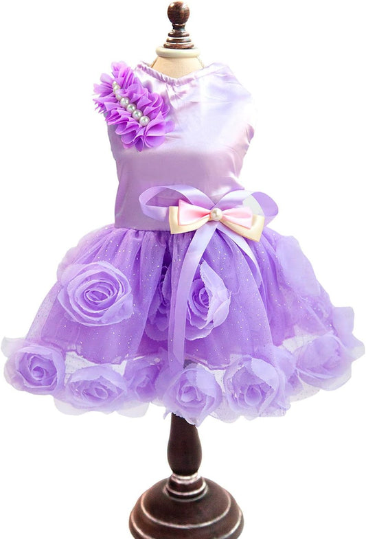 Pet Small Dog Puppy Cat Clothes Coat Wedding Costume Satin Rose Formal Dress Tutu Purple Violet L