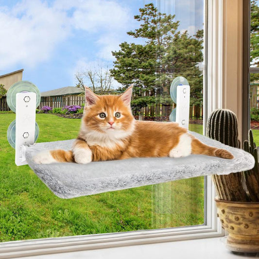 Cordless Cat Window Perch, Cat Hammock with 4 Suction Cups, Solid Metal Frame, Foldable Cat Beds for Indoor Cats