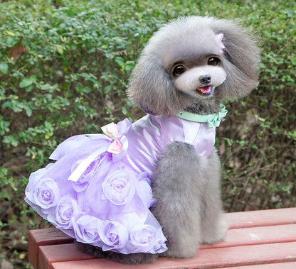 Pet Small Dog Puppy Cat Clothes Coat Wedding Costume Satin Rose Formal Dress Tutu Purple Violet L