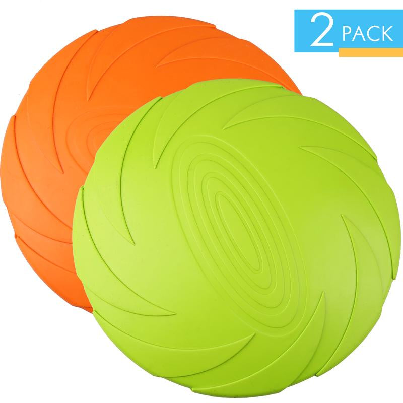 2PCS Dog Frisbees 7 Inch Dog Flying Disc, Durable Dog Toys, Nature Rubber Floating Flying Saucer for Water Pool Beach, Orange and Green, Dog Chew Fetch Toys