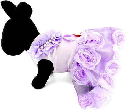 Pet Small Dog Puppy Cat Clothes Coat Wedding Costume Satin Rose Formal Dress Tutu Purple Violet L