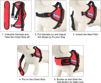 Dog Harness, Adjustable Soft Leash Padded No Pull Dog Harness for Small Medium Large Dogs, Red