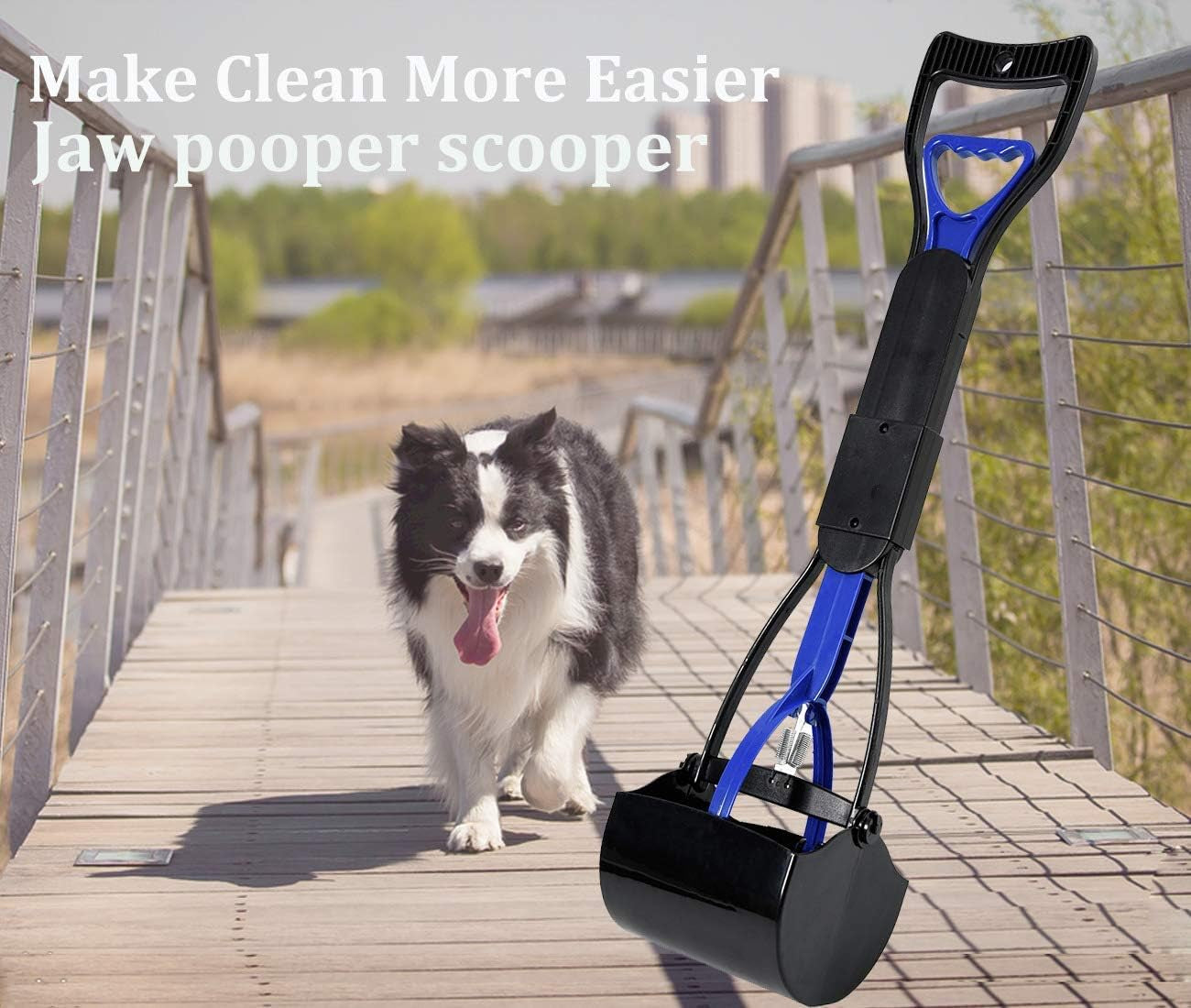 Poldable Dog Poop Scooper 24 Inch Long Handle Jaw Pet Pooper Scoopers for Large Small Medium Dogs,Ideal for Grass,Gravel,Yards or Patio Wast-Pick up (Black-Purple)