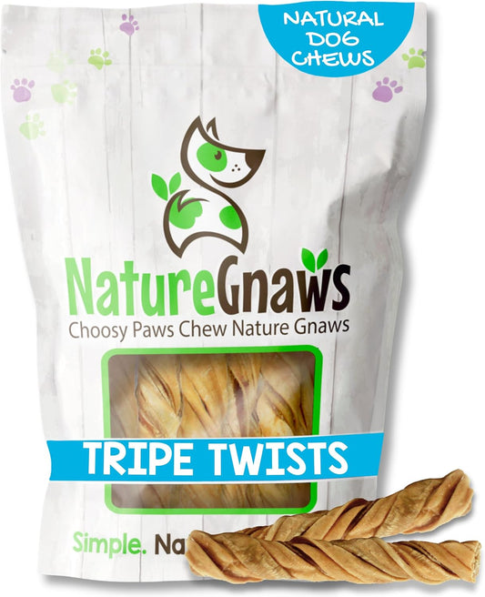 Tripe Twists for Dogs 4-5" (20 Count) - Crunchy Grain Free Reward Snack for Small, Medium & Large Breeds - Natural Beef Dog Chew Treats - Rawhide Free