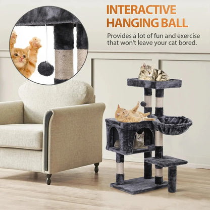 36" Cat Tree Cat Tower Scratching Posts Cat Condo W/Hammock for Indoor Cats Gray