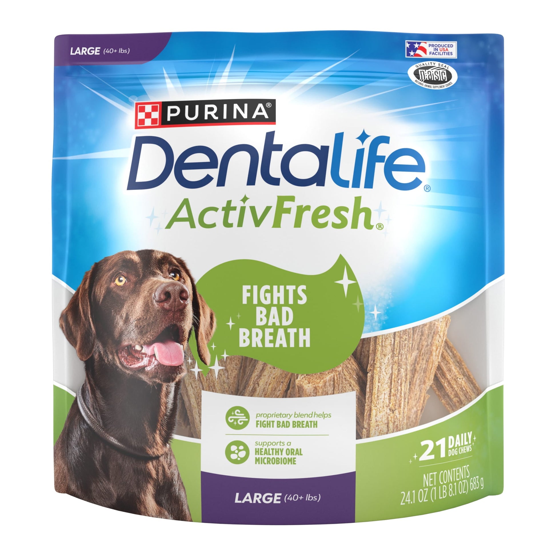 Purina  Activfresh Large Dog Treats Dental Chews with Chicken, 24.1 Oz Pouch (21 Count)