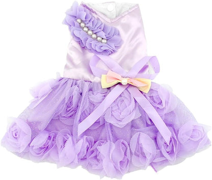 Pet Small Dog Puppy Cat Clothes Coat Wedding Costume Satin Rose Formal Dress Tutu Purple Violet L