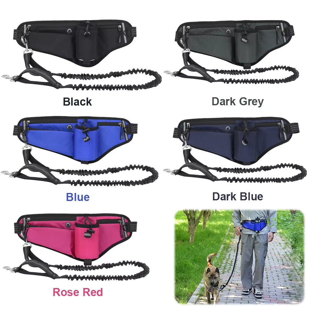 Hands Free Waist Leash with Pouch Bungee Leash Adjustable Dog Running Belt for Walking Hiking Jogging Biking and Running