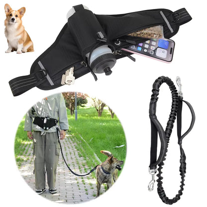 Hands Free Waist Leash with Pouch Bungee Leash Adjustable Dog Running Belt for Walking Hiking Jogging Biking and Running