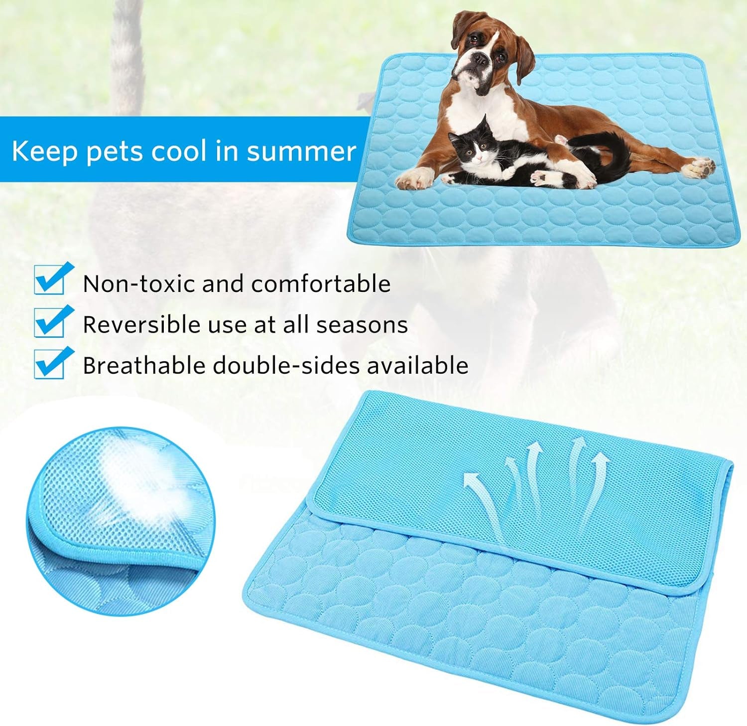 Dog Cooling Mat, Pet Cooling Mat for Dogs Cooling Blanket for Dogs Dog Cooling Pad for Kennels, Crates, Cars, Indoor & Outdoor Ice Silk Cooling Mat for Extra Large Dogs (Blue, XL(40 * 28"))