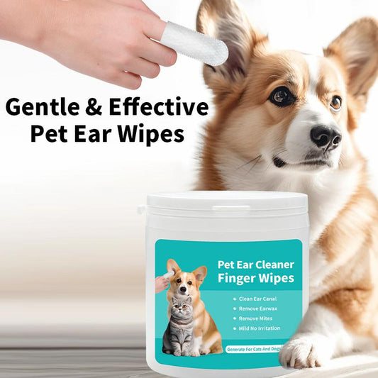 Ear Cleaner Finger Wipes 50 Counts, Grooming Kit Care for Dogs and Cats