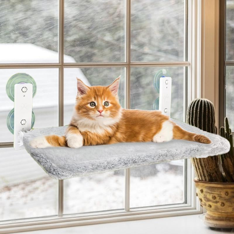 Cordless Cat Window Perch, Cat Hammock with 4 Suction Cups, Solid Metal Frame, Foldable Cat Beds for Indoor Cats