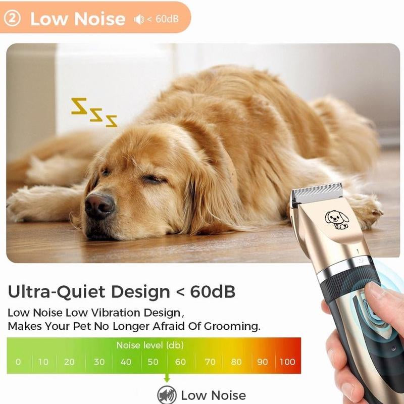 Dog Grooming Kit Clippers, Low Noise, Electric Quiet, Rechargeable, Cordless, Pet Hair Thick Coats Clippers Trimmers Set, Suitable for Dogs, Cats, and Other Pets (Gold)