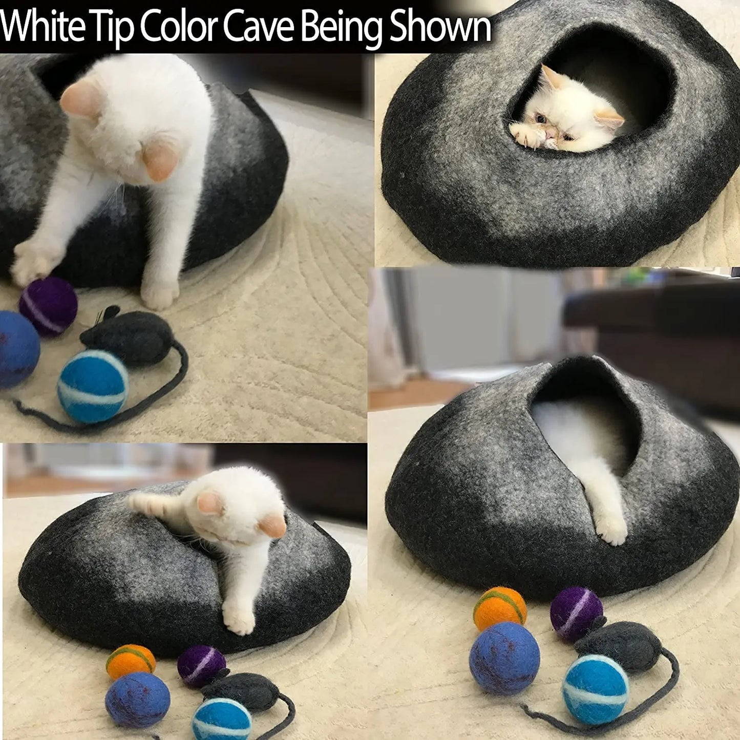 100% Natural Wool Eco-Friendly 40 Cm Cat Cave - Handmade Premium Shaped Felt - Makes Great Covered Cat House and Bed for Cats & Kittens - for Indoor Cozy Hideaway - Medium Pod Soft Hoode(Gray)