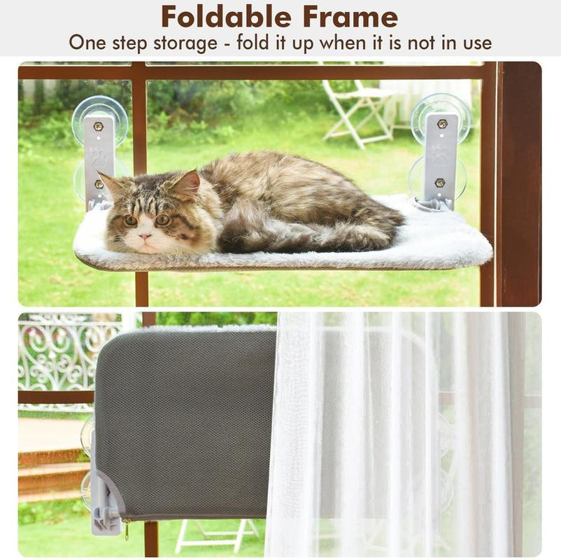 Cordless Cat Window Perch, Cat Hammock with 4 Suction Cups, Solid Metal Frame, Foldable Cat Beds for Indoor Cats