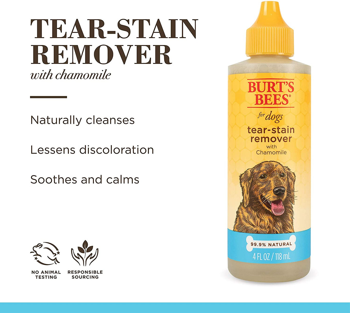 Tear Stain Remover for Dogs with Chamomile - Puppy & Dog Tear Stain Remover - Cruelty Free, Formulated without Sulfates and Parabens, Ph Balanced for Dogs - Made in USA, 4 Ounces