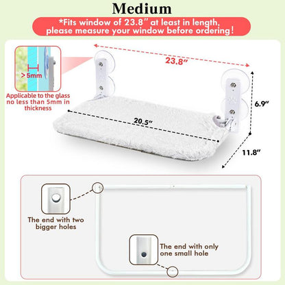 Cordless Cat Window Perch, Cat Hammock with 4 Suction Cups, Solid Metal Frame, Foldable Cat Beds for Indoor Cats