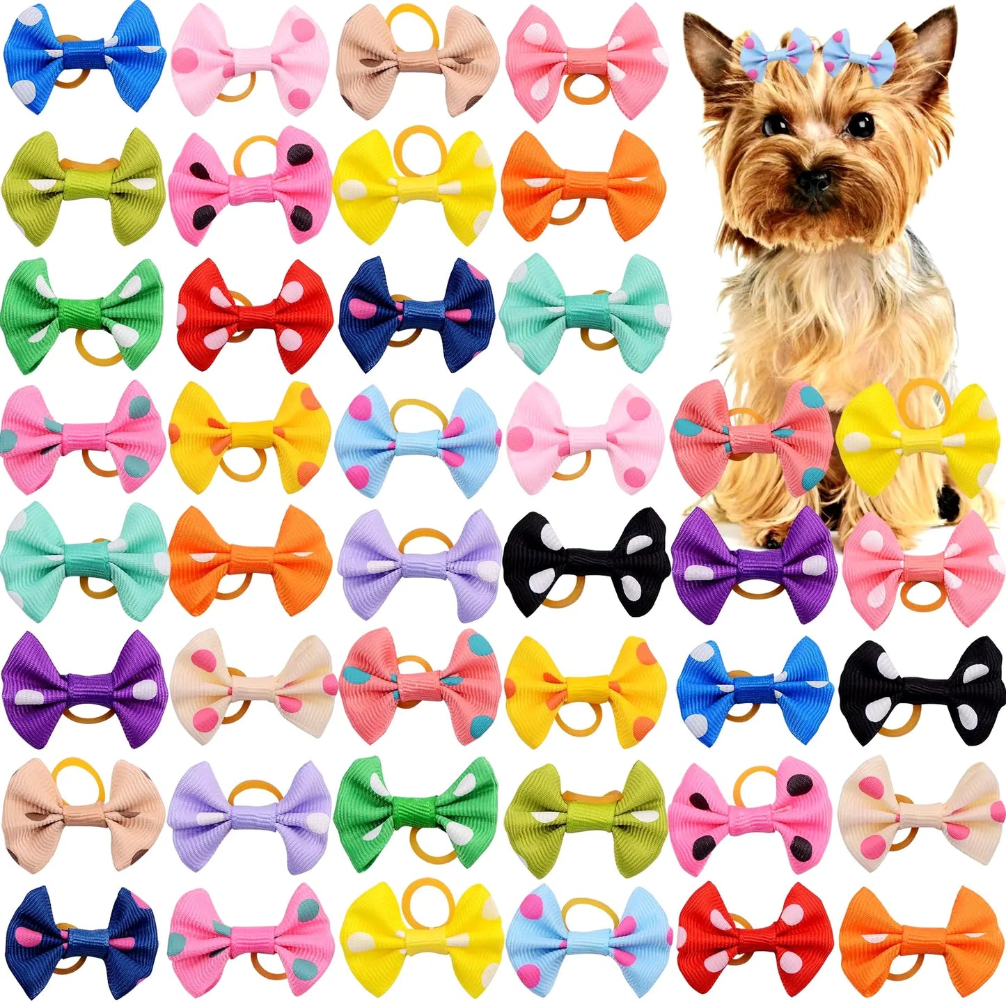 100Pcs Dog Hair Bows Dot Style Dog Accessories Small Dog Cat Bow Tie Small Dog Cat Hair Bows for Small Dog Cat Bowties