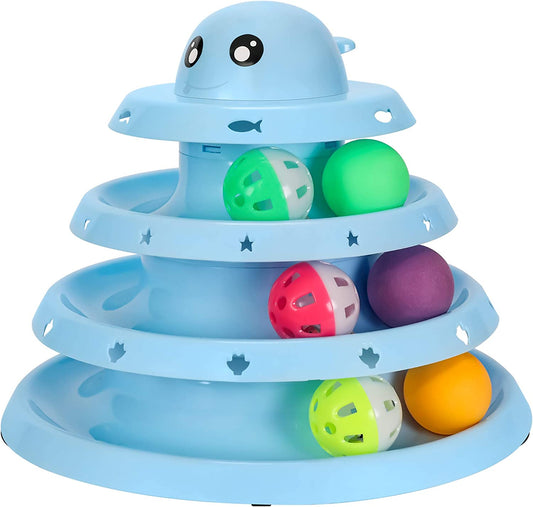 Cat Toy Roller Kitten Toys ​3 Level Tower Interactive Cat Ball Toy for Indoor Cats with Six Colorful Balls Exerciser Game & Funny Puzzle Kitty Toys.