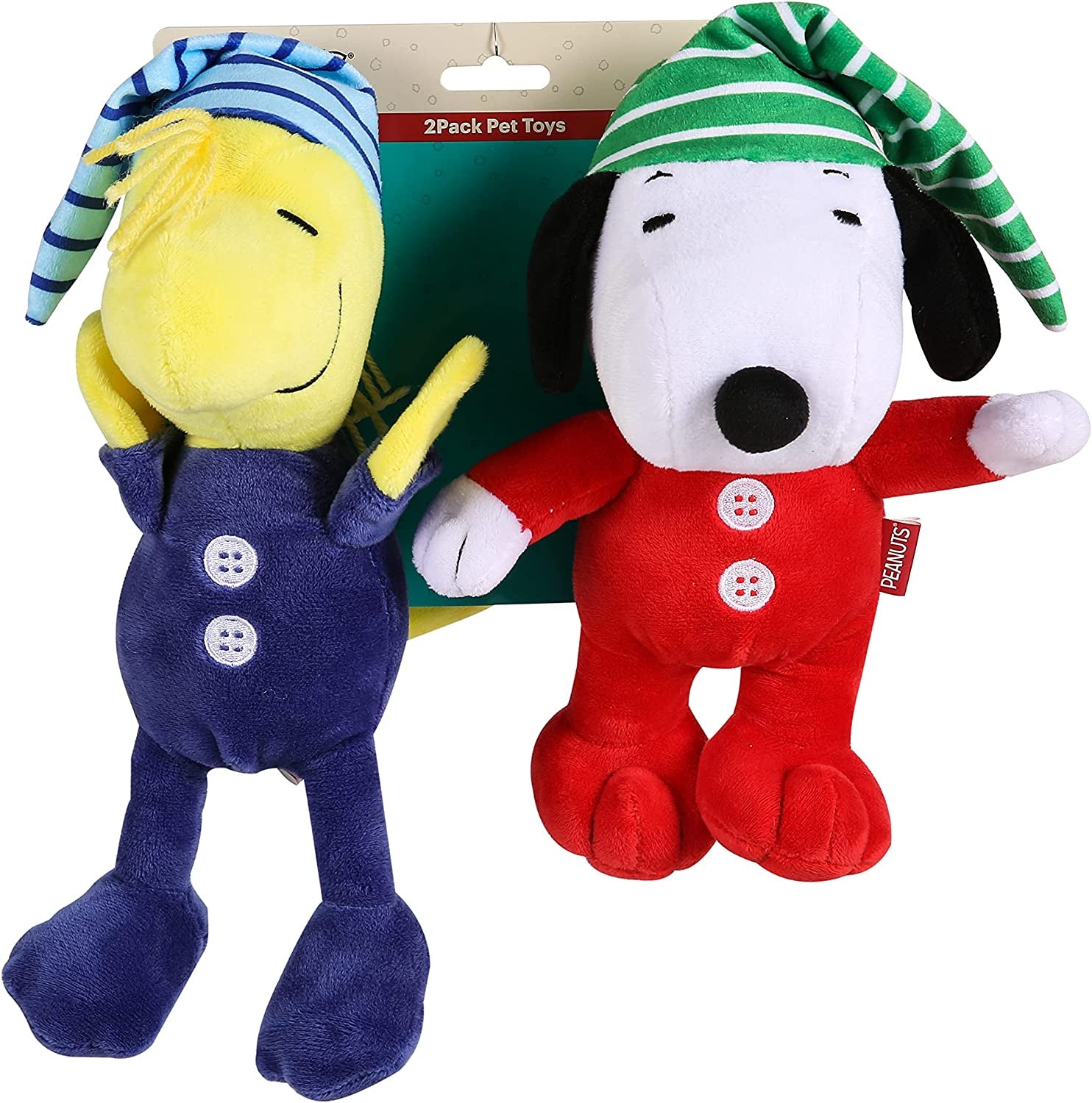 Holiday Plush Toys for Dogs | Peanuts Comics Dog Toys Snoopy and Woodstock Holiday Slumber Party Squeaky Dog Toys | Stuffed Animal Dog Toys, 9" 2 Piece