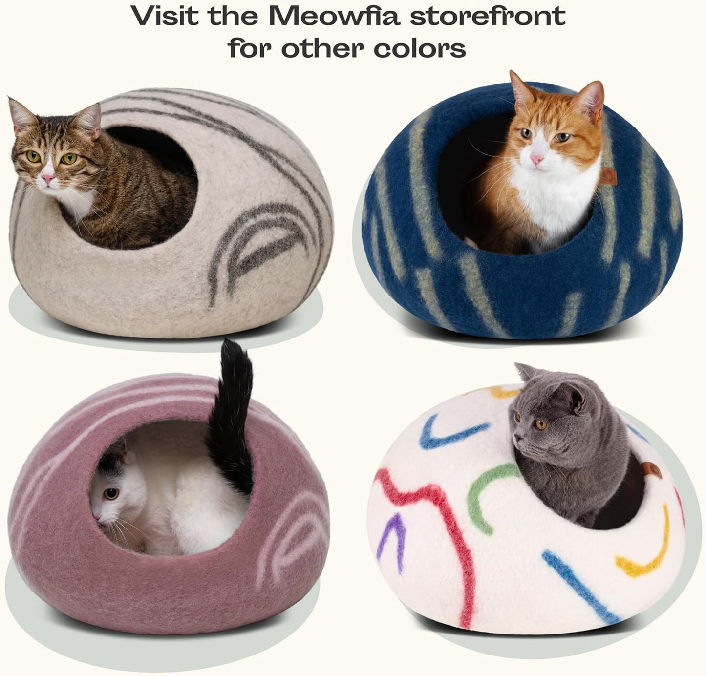 Cat Cave – Premium Felt Cat Bed for Indoor Cats, Handmade 100% Merino Wool (Light Shades) (Large, Light Grey)