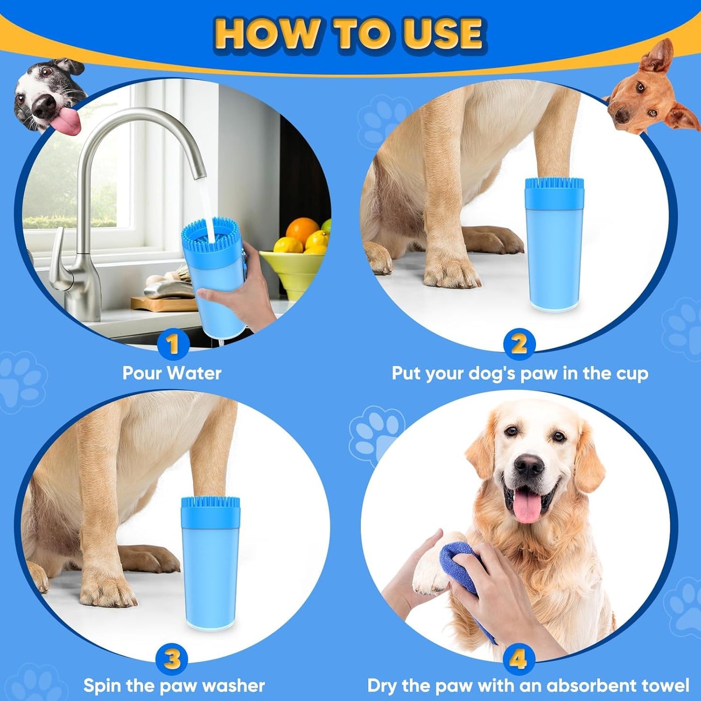 Upgrade 2 in 1 Paw Buddy for Medium Dogs - Muddy Foot Cleaner with Absorbent Towel