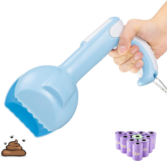 Dog Pooper Scooper Portable Small Pet Poop Waste Pick Up,Sturdy Durable Non Breakable, Pup Poop Scoop with 150Pcs Waste Bag Easy to Use for Gravel Concrete Lawn