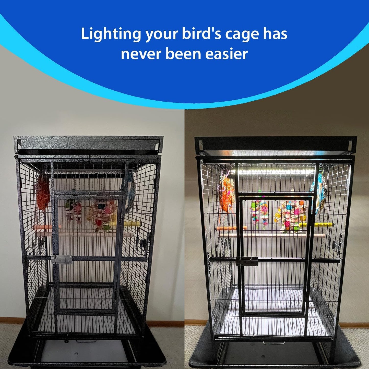 Happybird Lighting Bird Cage Light with Chew Guard - Full Spectrum LED Pet Light - Simulates Natural Environment - Safe for Hookbill Birds – Easy to Install - (18" Long)