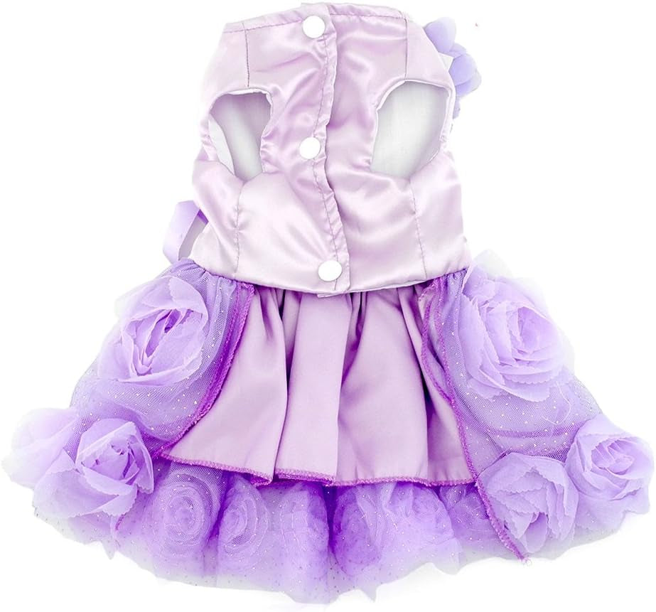 Pet Small Dog Puppy Cat Clothes Coat Wedding Costume Satin Rose Formal Dress Tutu Purple Violet L