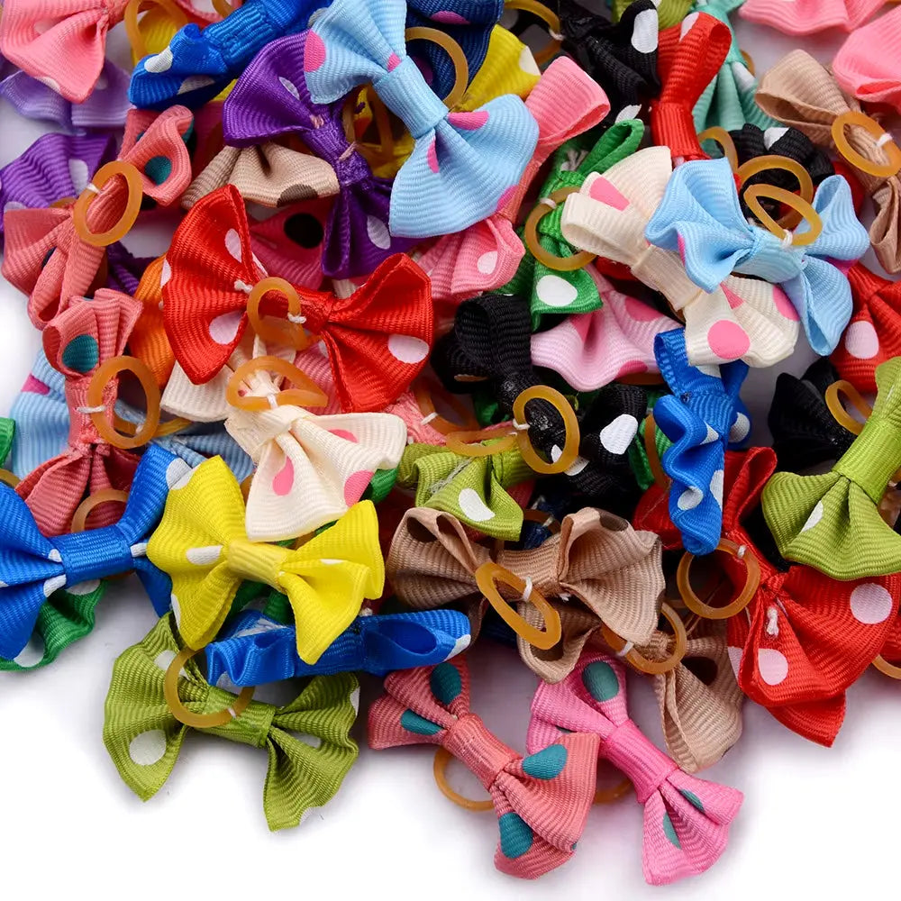 100Pcs Dog Hair Bows Dot Style Dog Accessories Small Dog Cat Bow Tie Small Dog Cat Hair Bows for Small Dog Cat Bowties